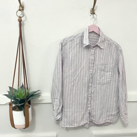 The Group Artizia Relaxed Linen Button Front Stripe Top Blue Size XS - Picture 2 of 6